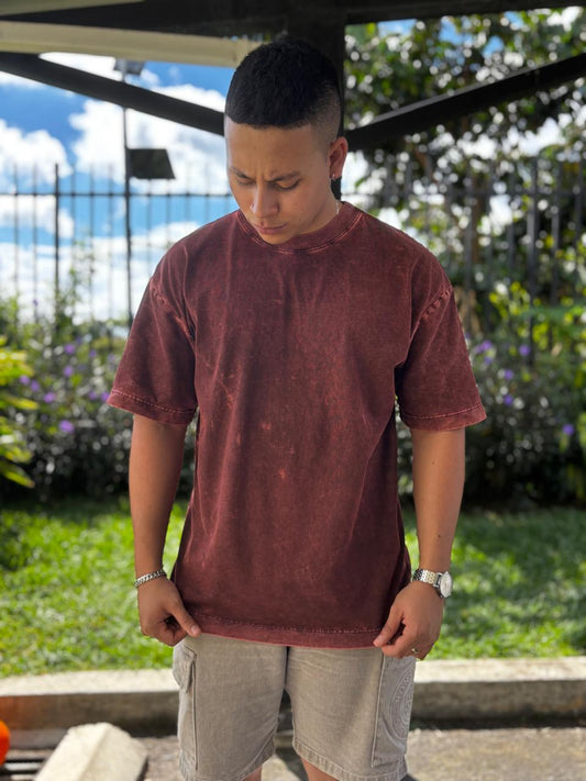 Camiseta Oversize Acid wash Vino tinto